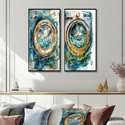 «Green Laundry Machine Wonders I - Laundry Art», ensemble de 2 pièces