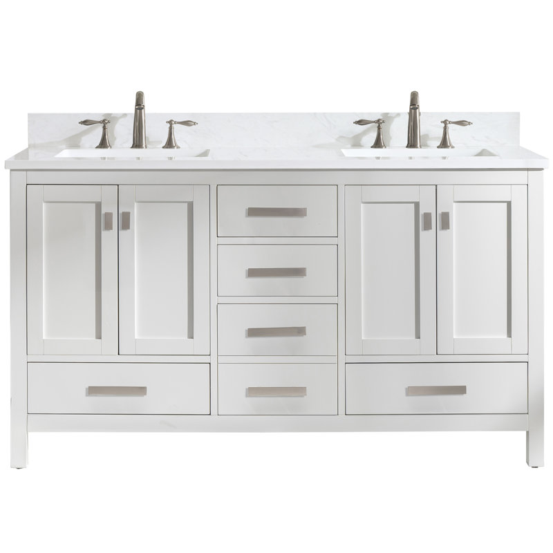 Binion 60'' Double Bathroom Vanity with Quartz Top, White
