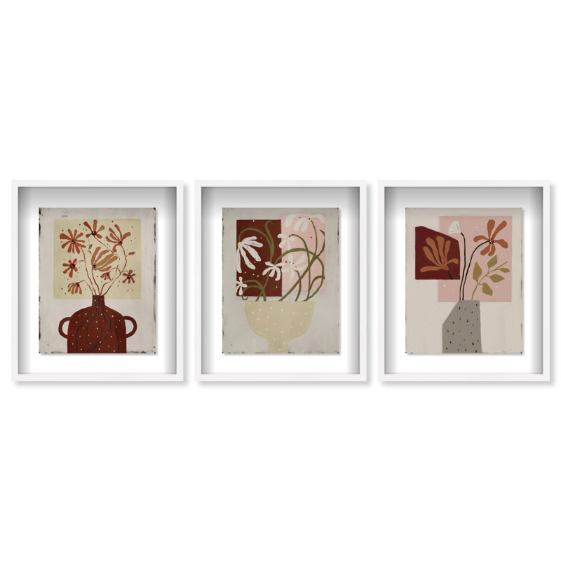 Modern Vases Set Shadowbox Floral & Botanical Print by Oliver Gal, Black Frame, 16 x 20, 25.5" H x 21.5" W, White Shadowbox