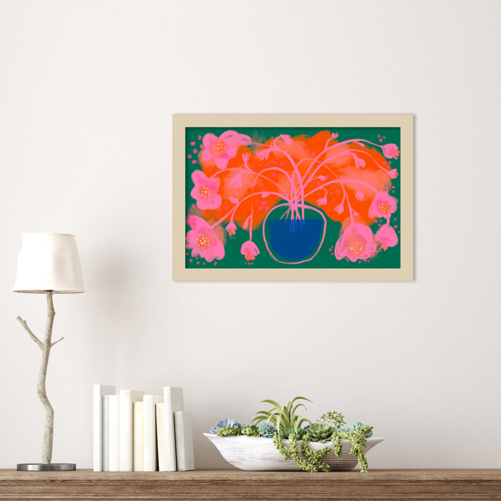 Galya "Pink Flower Bouquet" Print, Brown, 12" H x 17" W