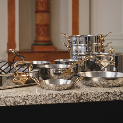 Mauviel 1830 M'COOK B 5-Ply Saute Pan With Lid, Brass Handle, 3.2-Qt