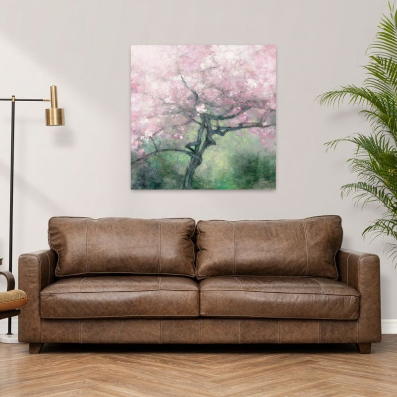 Art abstrait contemporain avec pommier en fleurs, H 36 po x l 36 po