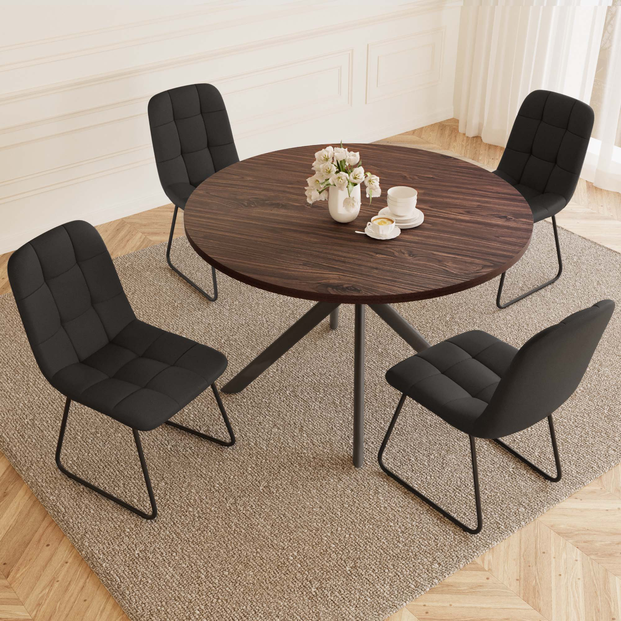 45.3"l Round Modern Kitchen Dining Table With 32.8"h Dining Chair