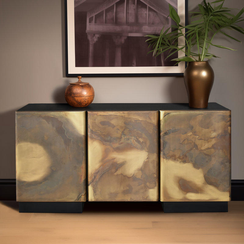 Buffet luxueux en bois de manguier brun de 60 pouces, solution de rangement élégante pour consoles et armoires