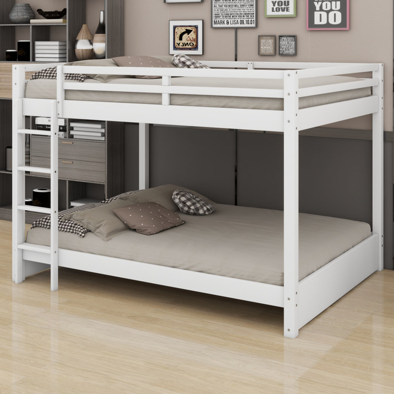 Lit superposé en bois traditionnel avec échelle, White