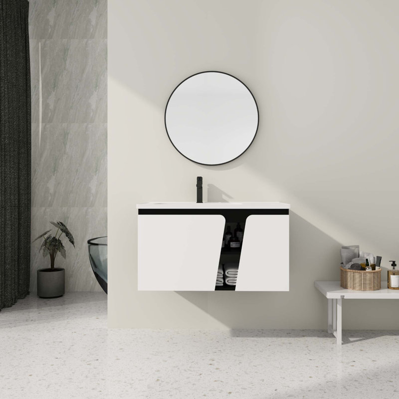 Meuble-lavabo flottant mural avec lavabo en céramique, 36"