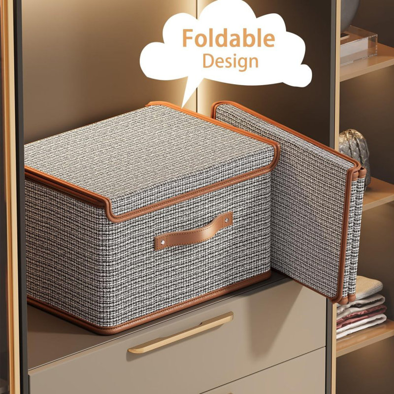 1Pcs Storage Bins with Lids, Collapsible Closet Organizer Container, Fabric Organizer Box with Handles, Decorative Storage Boxes with Lids for Organizing Clothes, Books, Light Grey