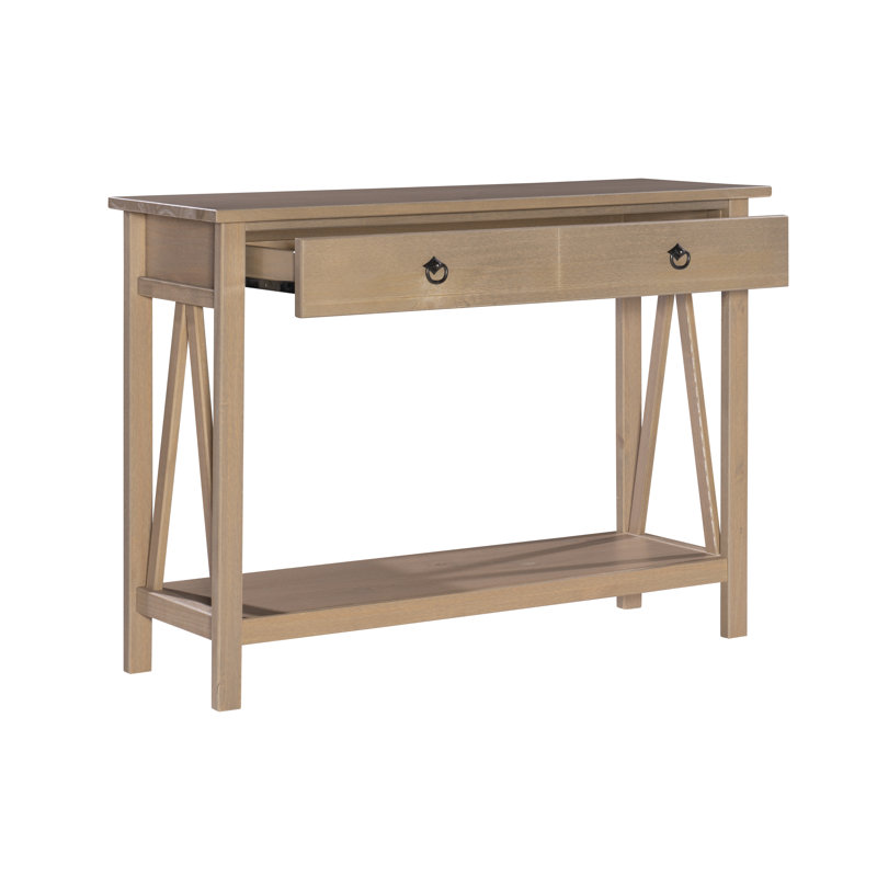20" Solid Wood One Shelf Console Table With One Drawer, Beige