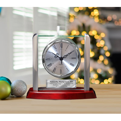 Analog Cherry Solid Wood Quartz Movement / Crystal Tabletop Clock in Silver