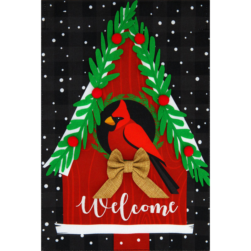 Drapeau de jardin en toile de jute Winter Birdhouse