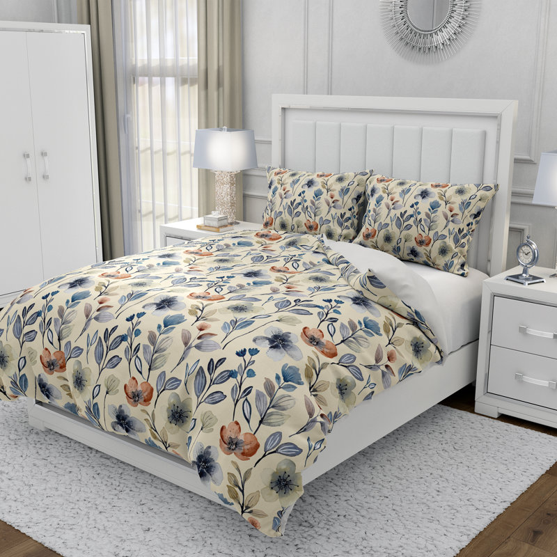 Floral Duvet Cover, King Duvet Cover + 2 King Shams