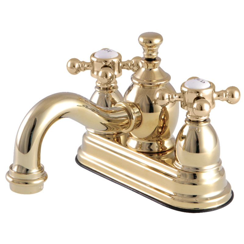 Kingston Brass English Country Two-Handle 3-Hole Deck Mount 4" Centerset Bathroom Faucet with Brass Pop-Up, Polished Brass