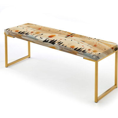Beige Meadow Flowers Boho Pattern II - Floral Upholstered Gold Bench
