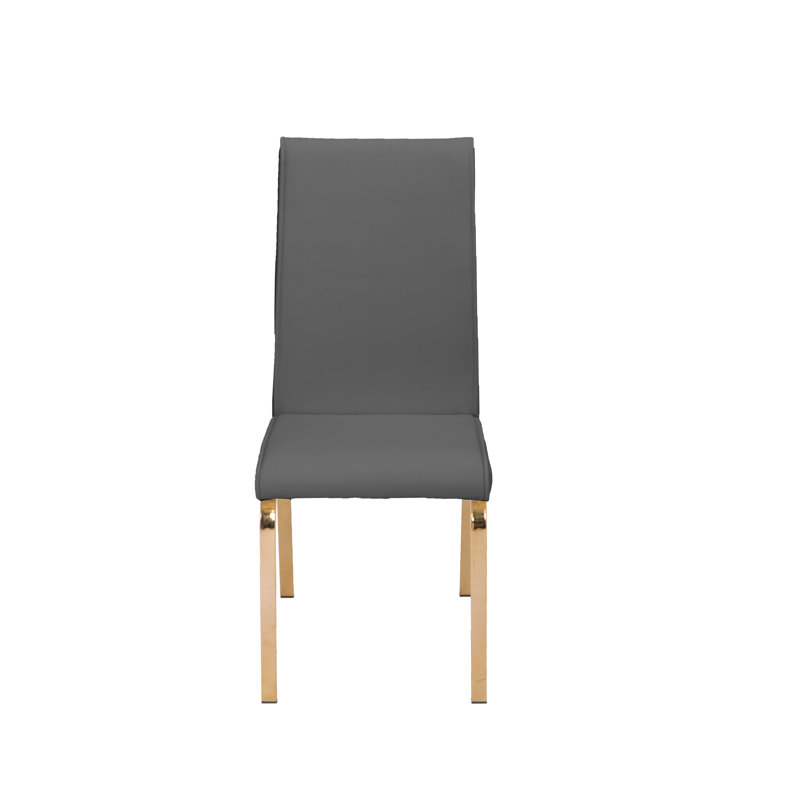 Trombetta 19'' H Faux Leather Upholstered Parsons Chair, Dark Gray, Gold Chrome