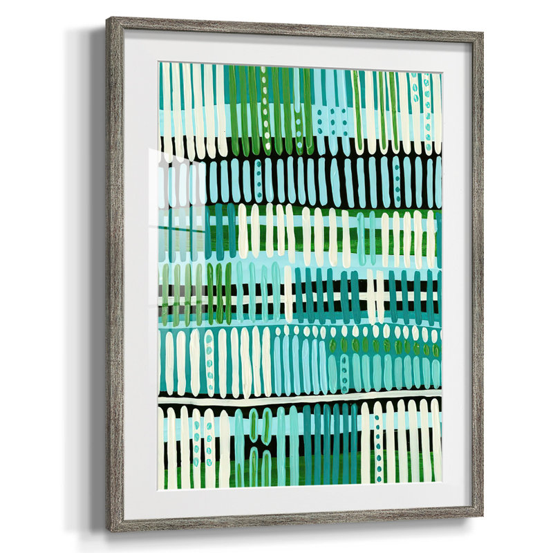 Motif sarcelle II, Blanc, Papier encadré argent vieilli
