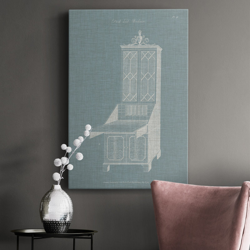 Bureau et bibliothèque Heppleblanc IV - peinture sur toile tendue, H 27 po x l 16 po x P 1 po