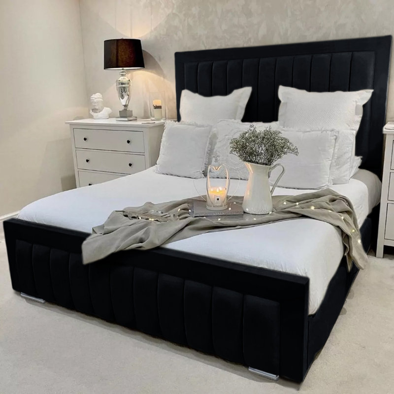Alondrea Upholstered Panel Bed , Black, Single (3')