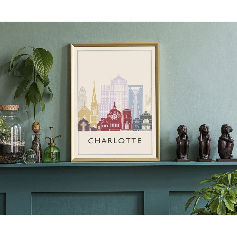Illustration de Charlotte, cités américaines, impression sans cadre, affiche d'art mural de la Caroline du Nord