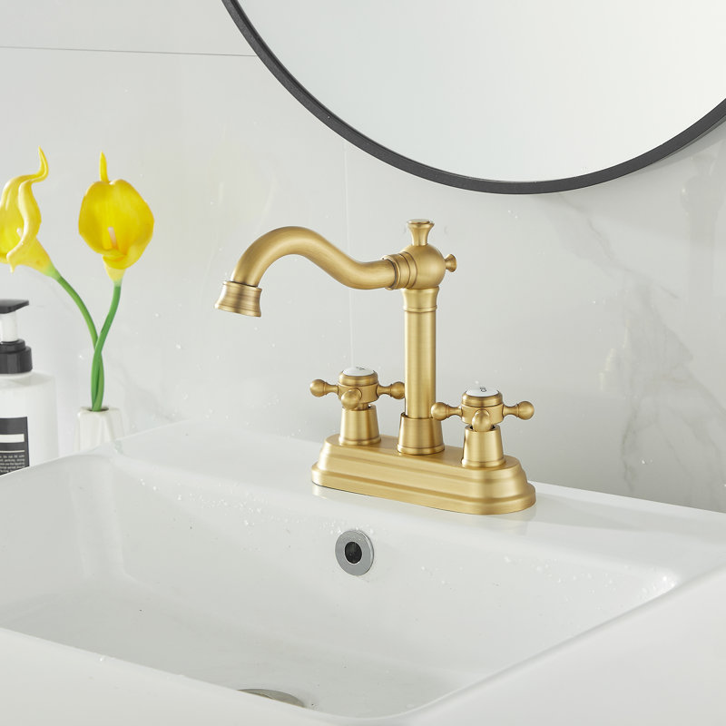 Centerset 4Inch Bathroom Sink Faucet With Drain Assemly, Antique Brass