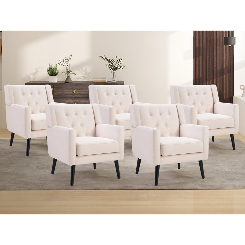 29" Wide Contemporary Soft Upholstered Tufted Armchair With Solid Wood Legs, Beige