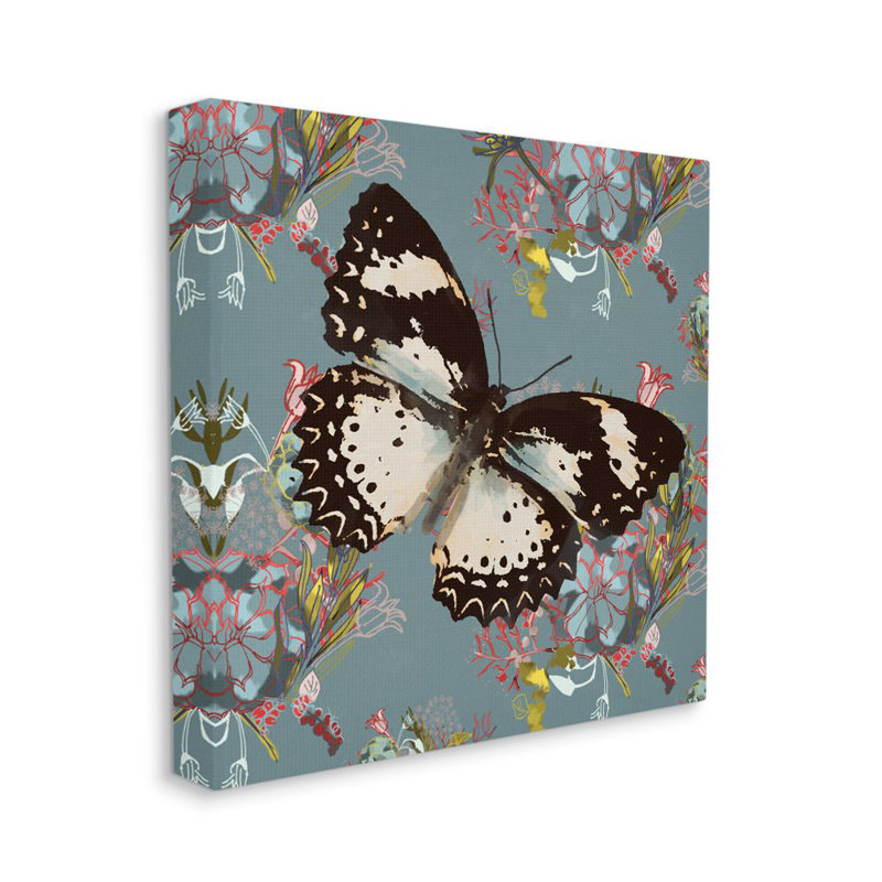 « papillon on blue rose pattern design abstract design » par karen dreyfus-impression sur image, Toile tendue