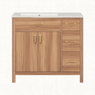 36" Wood Bathroom Vanity with Solid Wood Frame, 2 Soft Close Doors, 3 Soft Close Drawers, Adjustable Shelf, Modern Storage Cabinet for Small Bathrooms