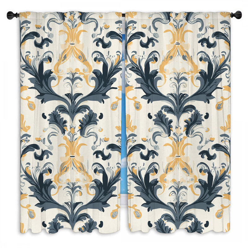 Rideaux de fenêtre à motif baroque - 2 panneaux, L 20 po x L 61 po