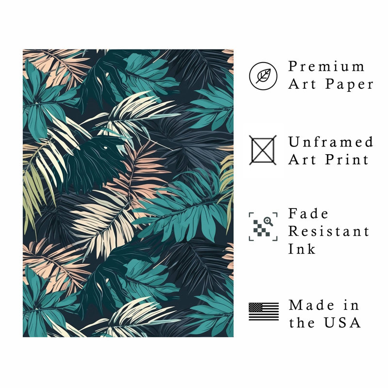 «Botanical Tropical Leaves», reproduction d'art tropicale sans cadre, H 16 po x l 12 po