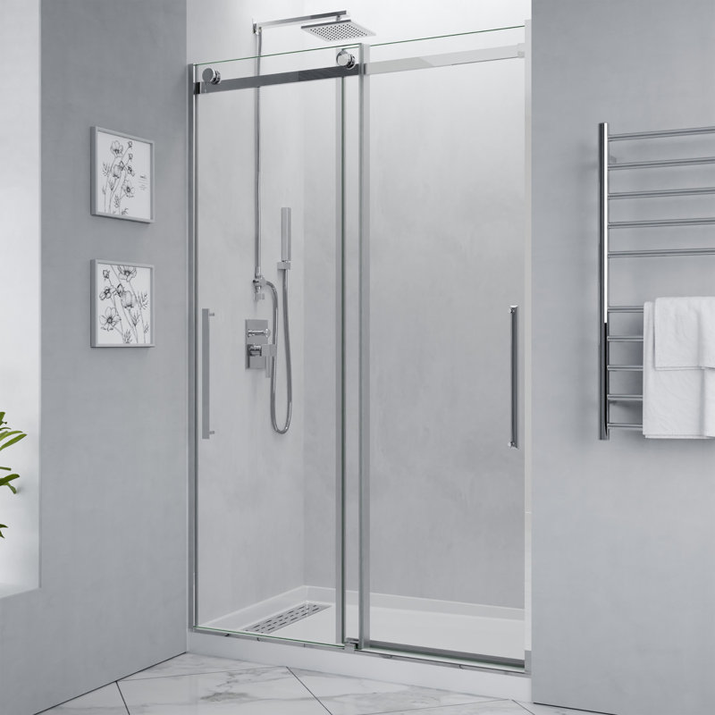 Stellar 48'' W x 76'' H Double Added Frameless Shower Door with Clear Glass, Chrome