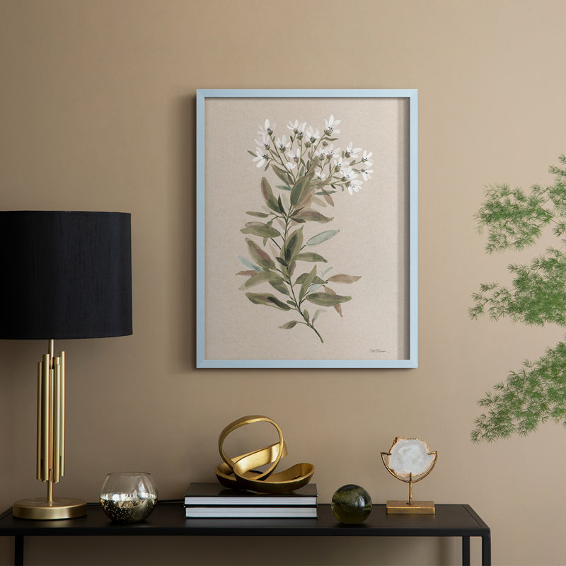 «White Floral Stem I», reproduction encadrée - bois massif, H 11 po x l 9 po, Bleu