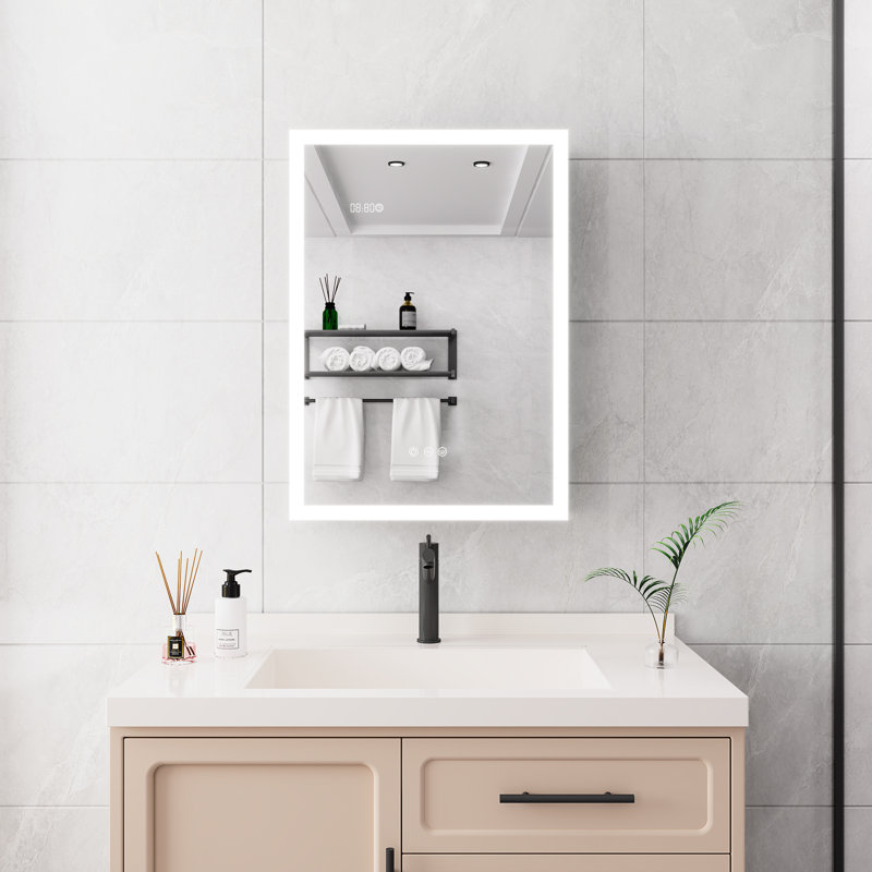 Pharmacie pour salle de bain 2820 pouces avec lumières - DEL, miroir, gradateur, affichage de l'horloge et de la température, montage en surface, 2 lumières DEL de miroir