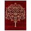 Tapis rouge noué à la main 5 x 8 pi avec motif d'arbres botaniques pour le salon