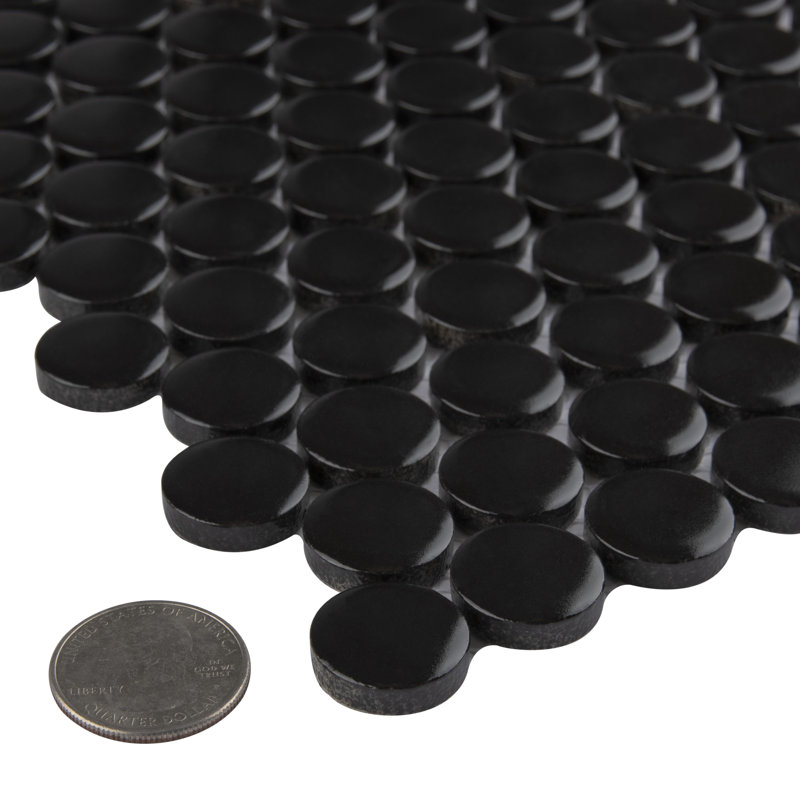 Metro Penny Matte Black 9-3/4" x 11-1/2" Porcelain Mosaic Floor and Wall Tile