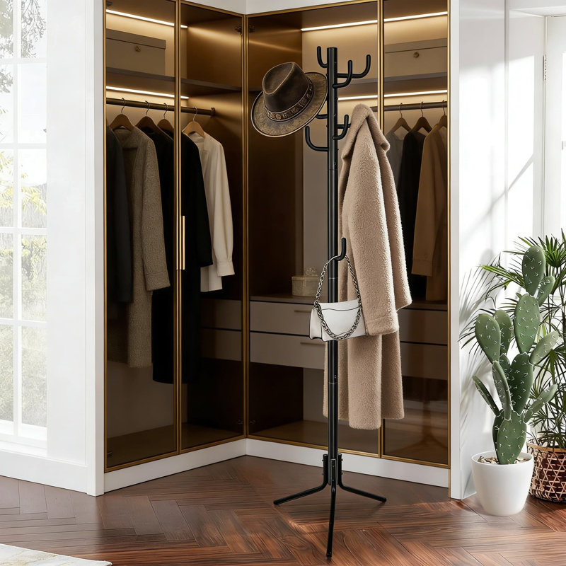 Freestanding Metal Coat Rack With 9 Hooks, Sturdy Coat Tree For Entryway, Bedroom, Hallway, And Office, Perfect For Organizing Hats, Bags, And Clothes