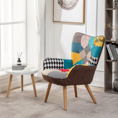 Jamaurion 30-inch Patchwork Camelback Tufted Accent Chair in Colorful Fabric
