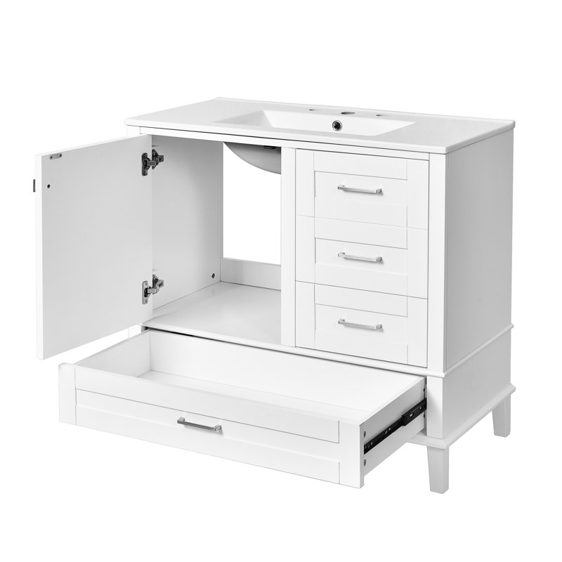 Meuble-lavabo moderne en blanc - Portes à fermeture en douceur pour un rangement paisible avec porte