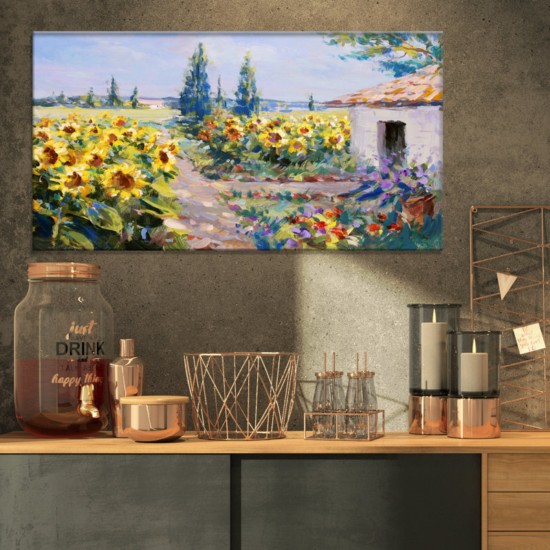 « the tournesol farm », reproduction sur toile tendue, H 16 po x l 32 po x P 1 po
