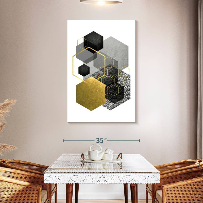 Avery noir gris or géométrique I, H 48 po x l 32 po