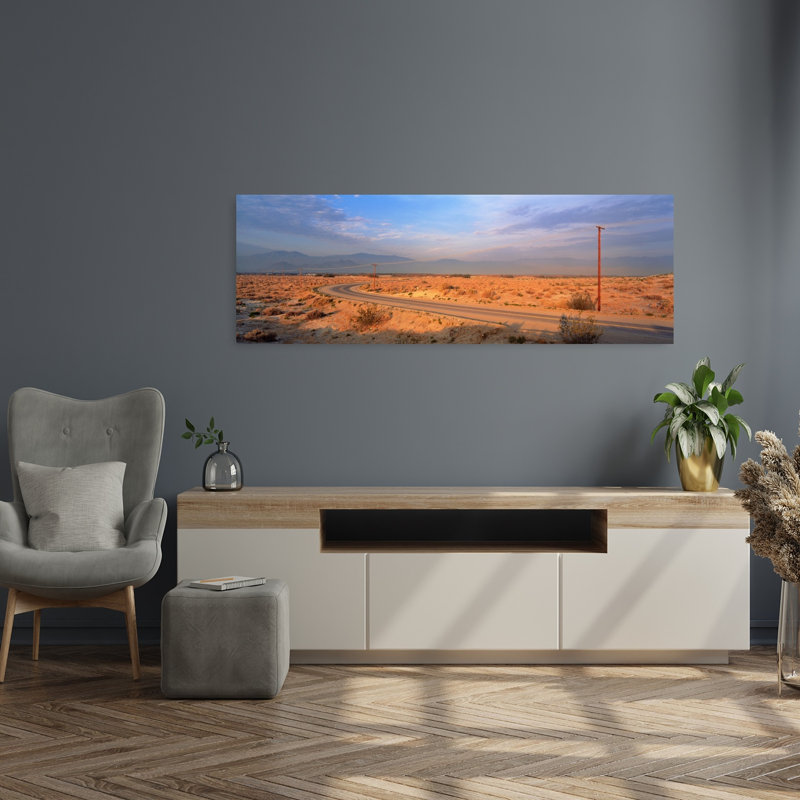 «Road Desert Springs Ca», paysage contemporain contemporain, art mural, H 16 po x l 48 po