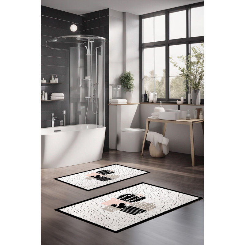 Ensemble de tapis de bain de luxe Eakly (2 pièces), 100% polyester, 16,0 x 23,6 pouces et 23,6 x 39,4 pouces | Conception antibactérienne antidérapante, hauteur de poils de 0,3 po | Lavable à la machine, durable et facile à nettoyer | Idéal pour la décoration de salle de bain