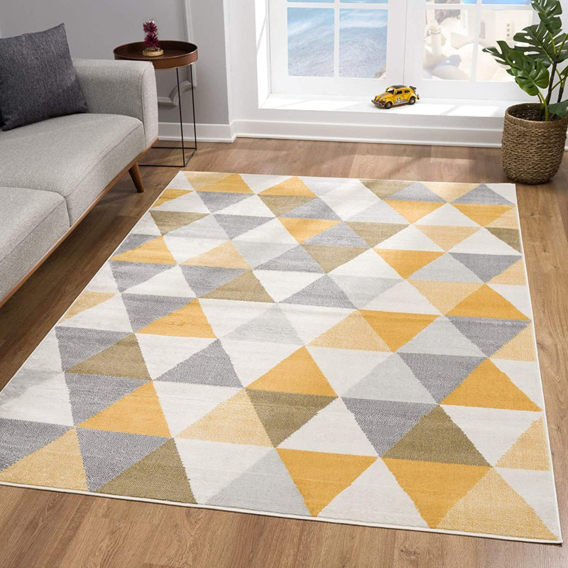 Tapis jaune à motif de treillis triangulaire, Rectangle 2 pi x 15 pi