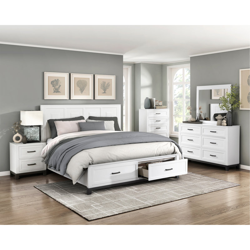 Commode blanche avec 6 tiroirs de rangement et meubles de chambre à coucher en bois