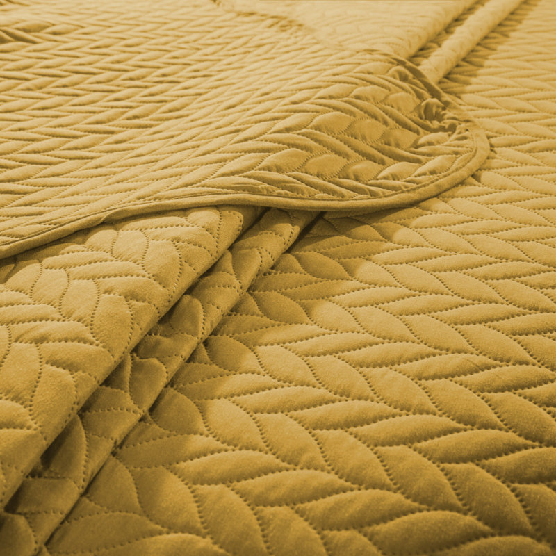 Microfiber Embossed Bedspread Set, Ochre, King Bedspread + 2 King Shams