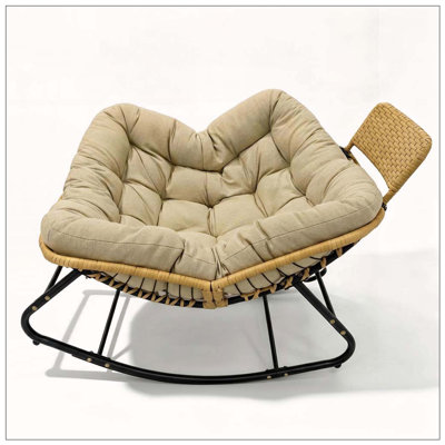 Chaise berçante surdimensionnée Papasan avec coussin épais et coussin en rotin