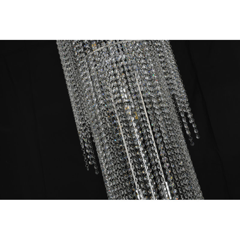 Lustre 24 lumières en acier inoxydable chromé avec cristaux transparents