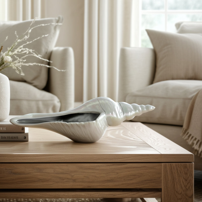 Elegant Seashell Sculpture – Coastal Ceramic Statues and Decorative Objects for Kitchen Decor – Stylish Shell Accent for Home Decor and Decorations for Living Room, Bathroom, or Entryway –  Ivory