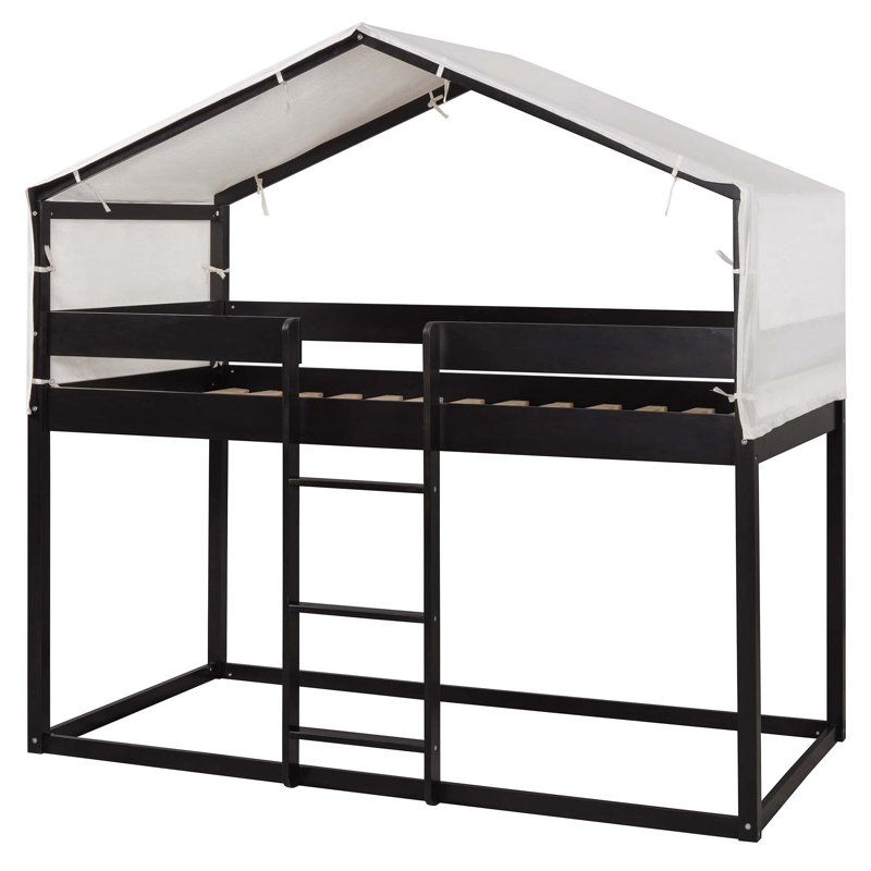 Lit simple superposé en bois avec tente, Espresso