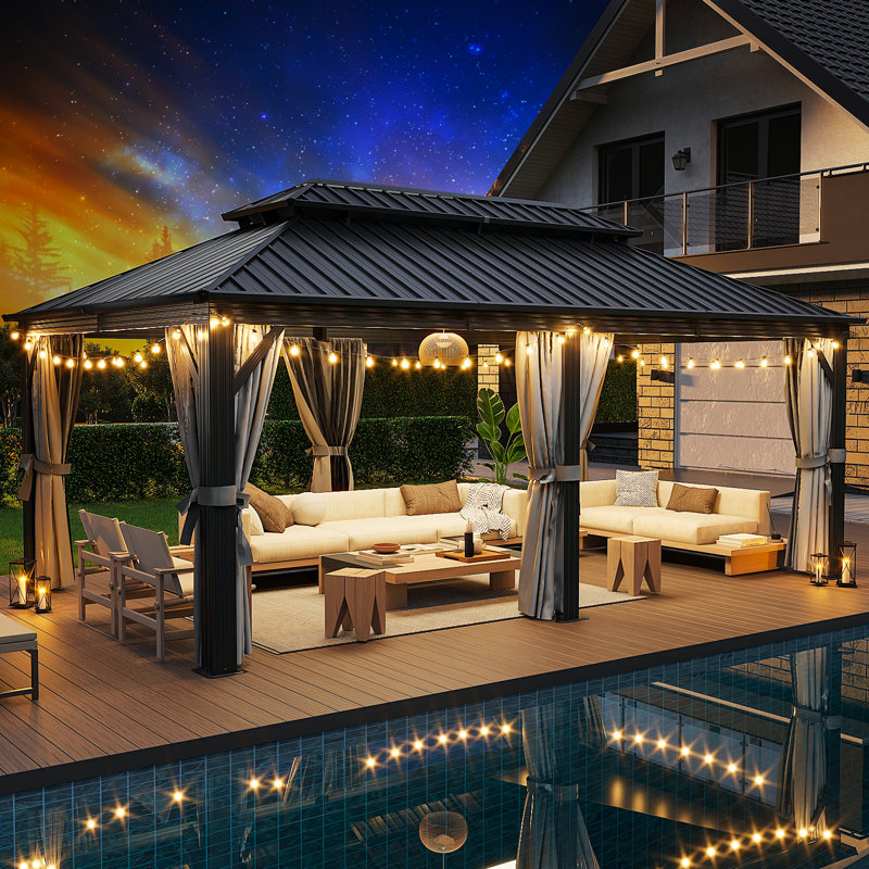 Aluminum Permanent Patio Gazebo with Double Roof, 20 Ft. W x 12 Ft. D