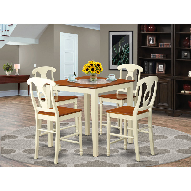5 Piece Kitchen Counter Set Includes a Square Dining Table and 4 Dining Room Chairs, Buttermilk & Cherry