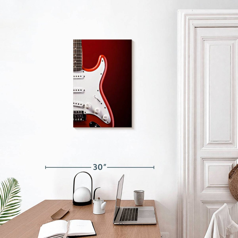 Abarca, guitare électrique moderne sur fond rouge, H 24 po x l 16 po